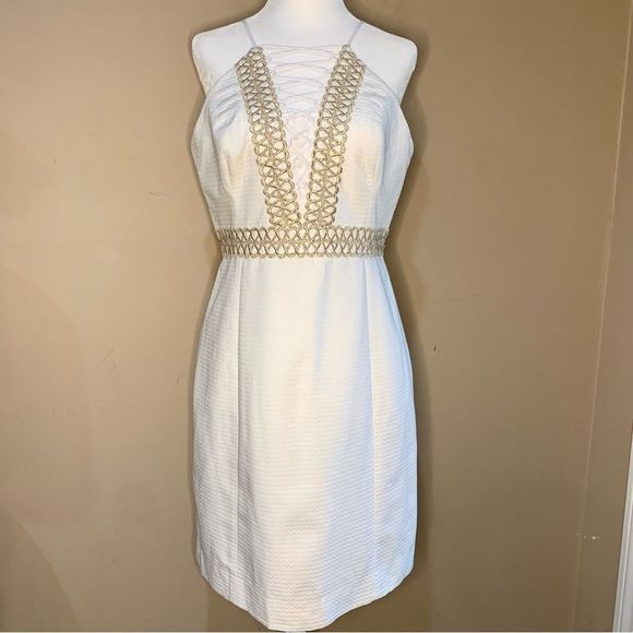 Lilly Pulitzer Dresses & Skirts - Lilly Pulitzer Trista Shift Dress Resort White Gold Lace Mini Women’s Size 8
